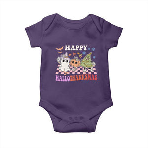 Happy HalloThanksMas Baby Onesie Halloween Thanksgiving Christmas Retro Groovy Cute TS02 Purple Print Your Wear