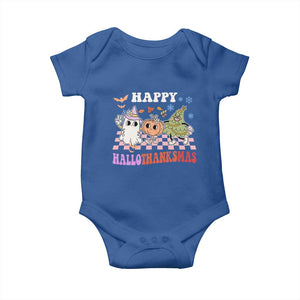 Happy HalloThanksMas Baby Onesie Halloween Thanksgiving Christmas Retro Groovy Cute TS02 Royal Blue Print Your Wear