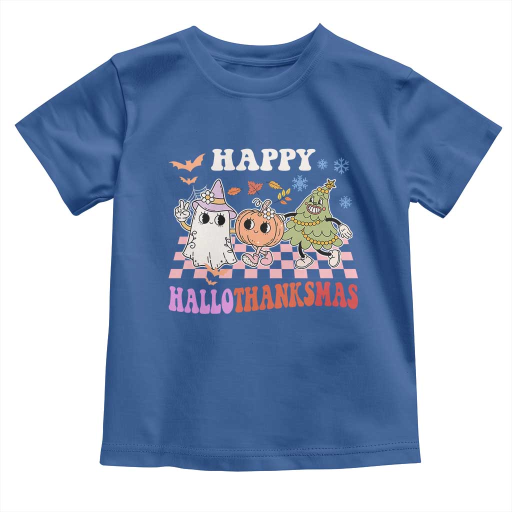 Happy HalloThanksMas Baby Shirt Halloween Thanksgiving Christmas Retro Groovy Cute TS02 Royal Blue Print Your Wear