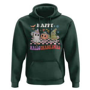 Happy HalloThanksMas Hoodie Halloween Thanksgiving Christmas Groovy TS02 Dark Forest Green Print Your Wear