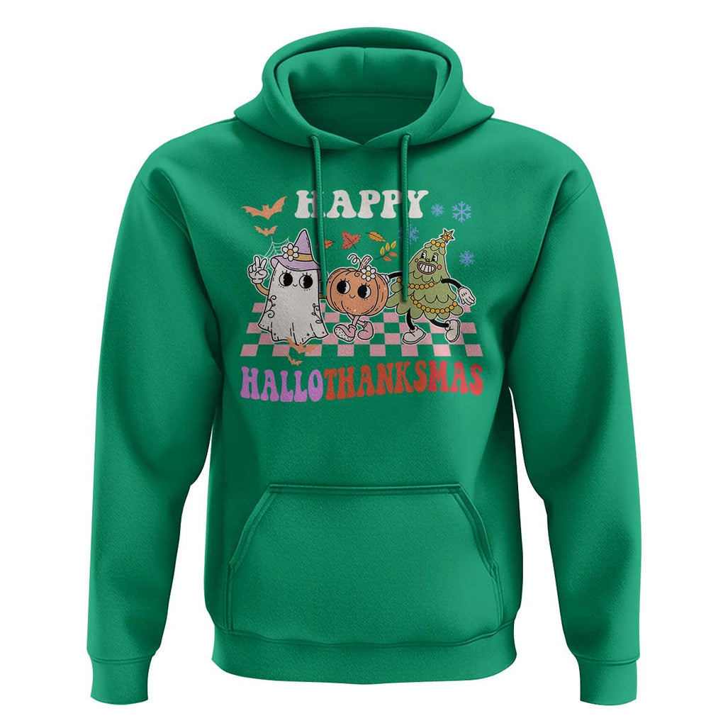 Happy HalloThanksMas Hoodie Halloween Thanksgiving Christmas Groovy TS02 Irish Green Print Your Wear