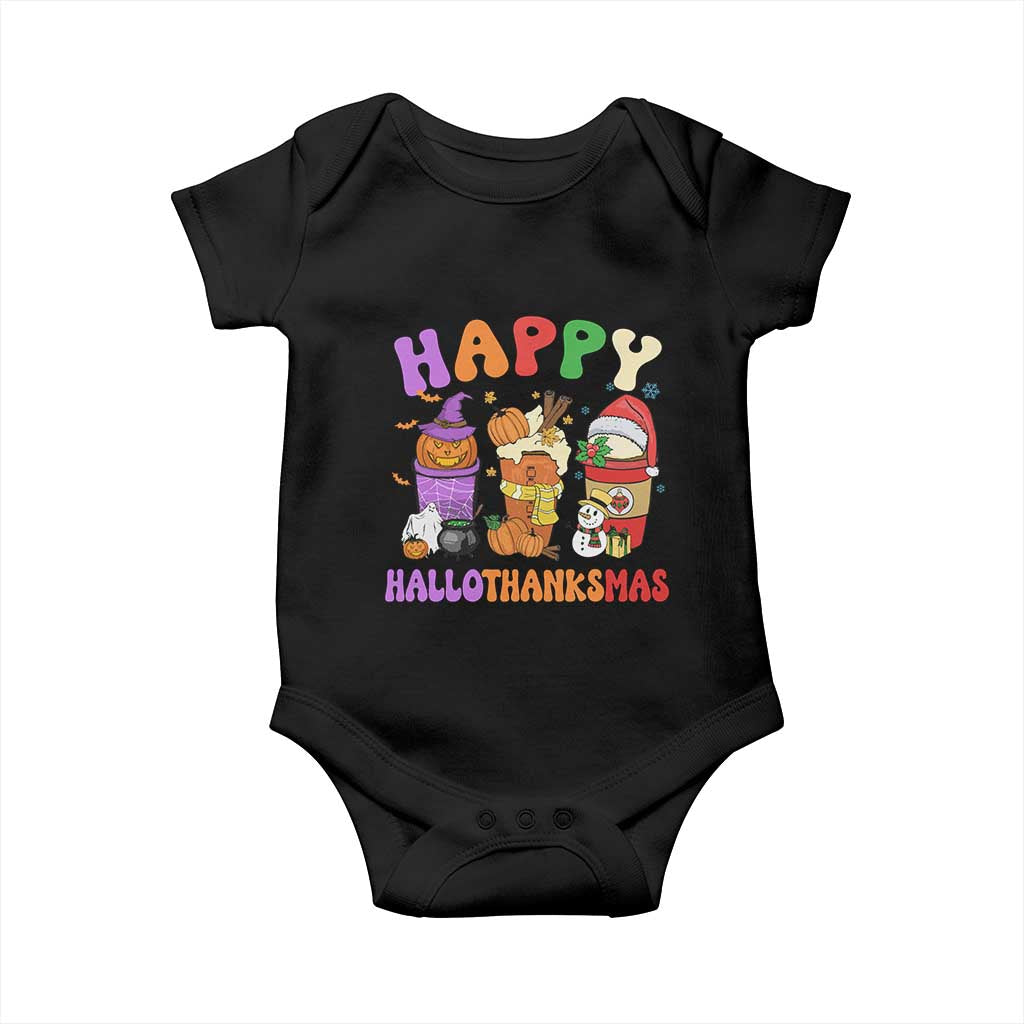 Happy HalloThanksMas Latte Baby Onesie Halloween Thanksgiving Christmas TS02 Black Print Your Wear