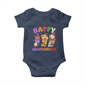Happy HalloThanksMas Latte Baby Onesie Halloween Thanksgiving Christmas TS02 Navy Print Your Wear