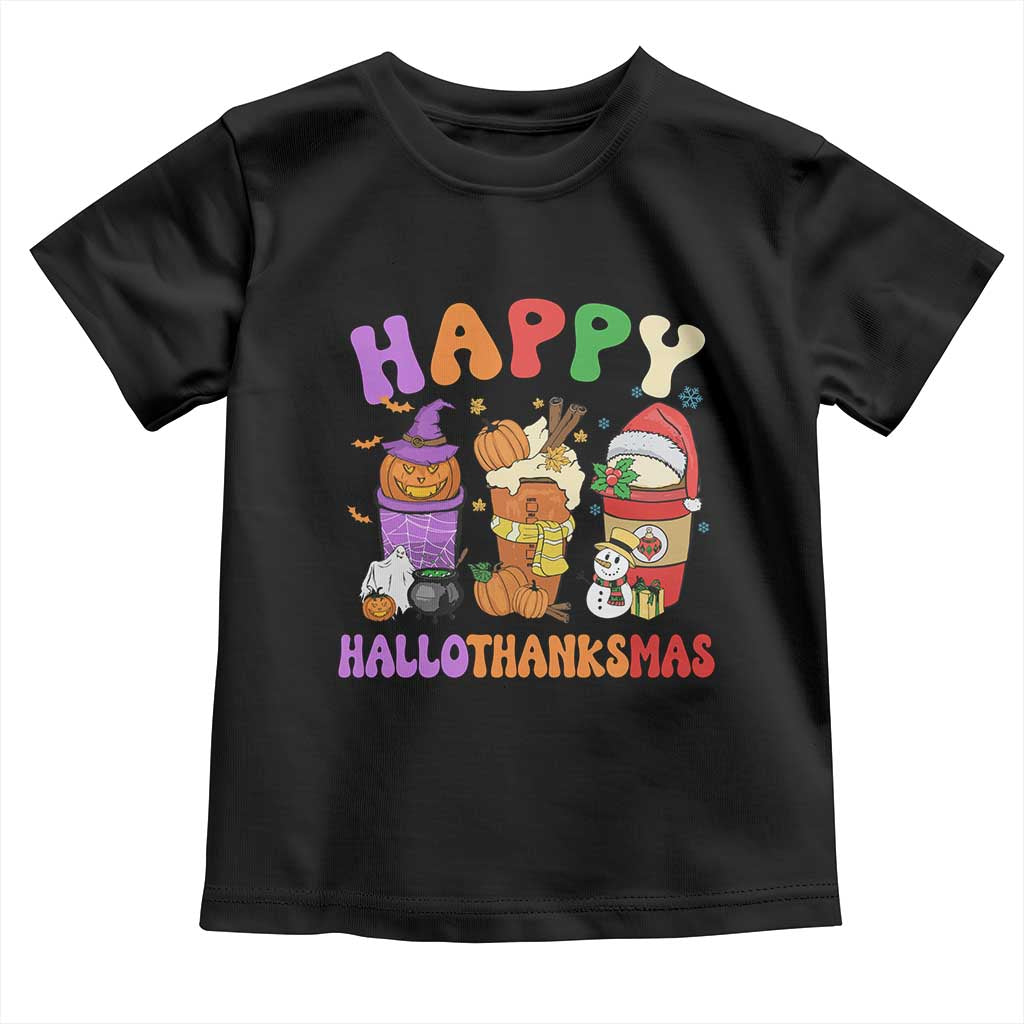 Happy HalloThanksMas Latte Baby Shirt Halloween Thanksgiving Christmas TS02 Black Print Your Wear