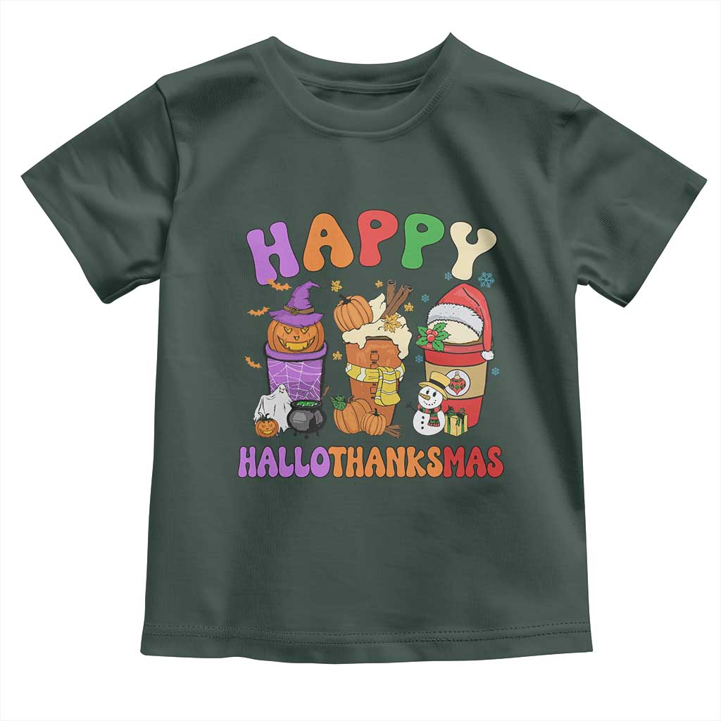 Happy HalloThanksMas Latte Baby Shirt Halloween Thanksgiving Christmas TS02 Dark Forest Green Print Your Wear