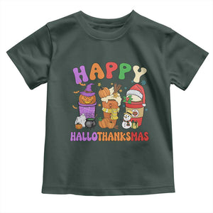Happy HalloThanksMas Latte Baby Shirt Halloween Thanksgiving Christmas TS02 Dark Forest Green Print Your Wear