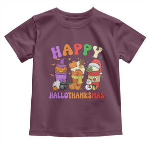 Happy HalloThanksMas Latte Baby Shirt Halloween Thanksgiving Christmas TS02 Maroon Print Your Wear