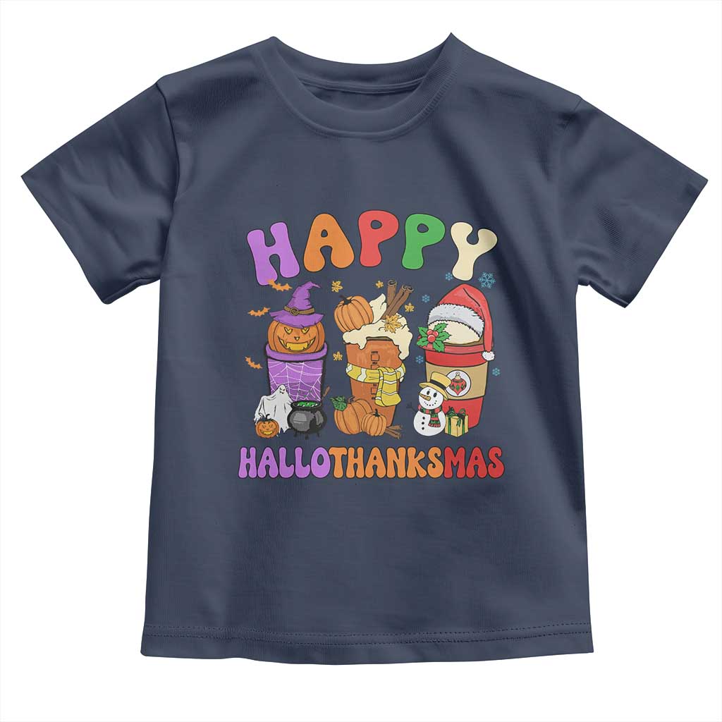 Happy HalloThanksMas Latte Baby Shirt Halloween Thanksgiving Christmas TS02 Navy Print Your Wear