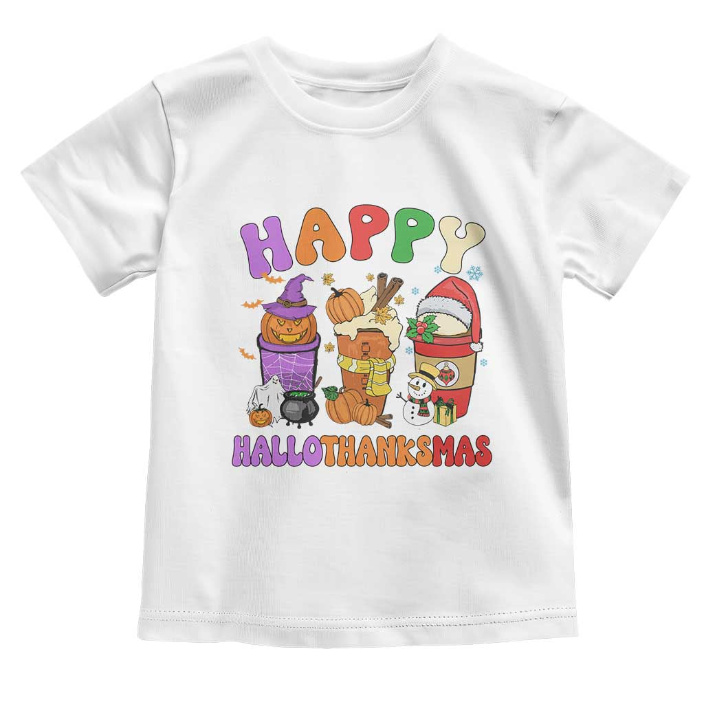 Happy HalloThanksMas Latte Baby Shirt Halloween Thanksgiving Christmas TS02 White Print Your Wear