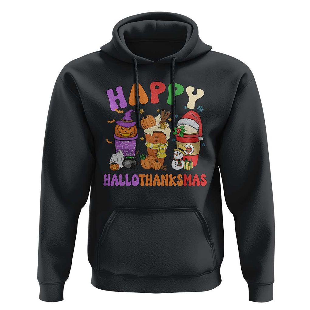 Happy HalloThanksMas Latte Hoodie Halloween Thanksgiving Christmas TS02 Black Print Your Wear
