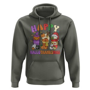 Happy HalloThanksMas Latte Hoodie Halloween Thanksgiving Christmas TS02 Military Green Print Your Wear