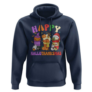 Happy HalloThanksMas Latte Hoodie Halloween Thanksgiving Christmas TS02 Navy Print Your Wear