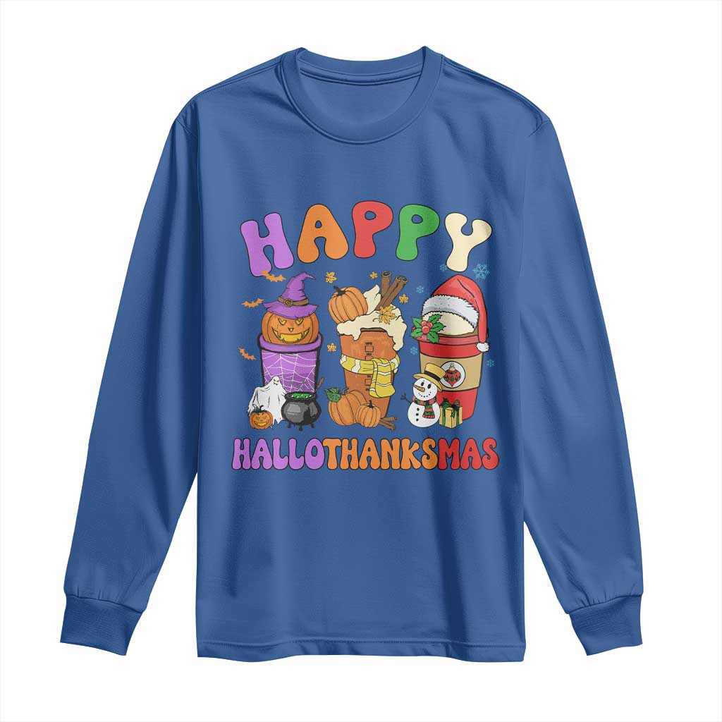 Happy HalloThanksMas Latte Long Sleeve Shirt Halloween Thanksgiving Christmas TS02 Royal Blue Print Your Wear