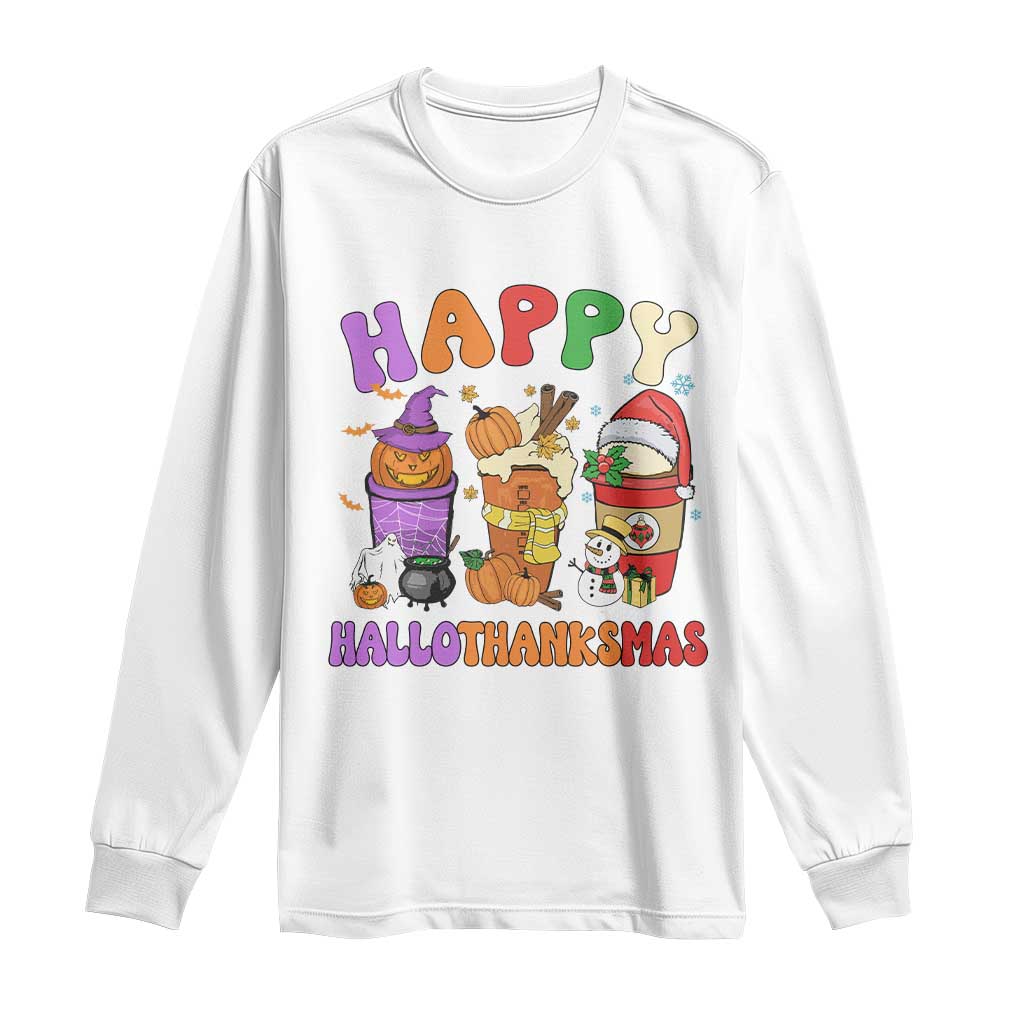 Happy HalloThanksMas Latte Long Sleeve Shirt Halloween Thanksgiving Christmas TS02 White Print Your Wear