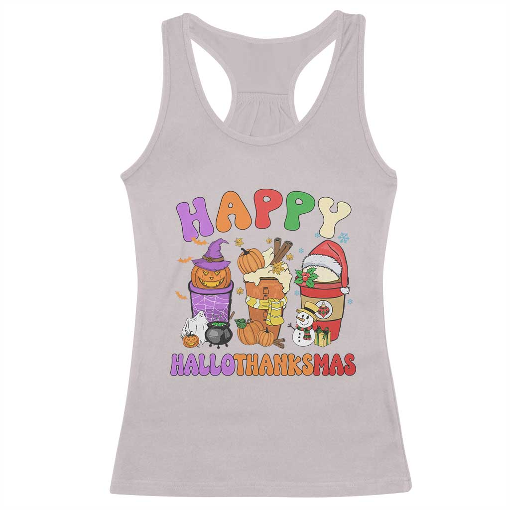 Happy HalloThanksMas Latte Racerback Tank Top Halloween Thanksgiving Christmas TS02 Ice Gray Print Your Wear
