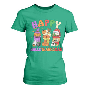 Happy HalloThanksMas Latte T Shirt For Women Halloween Thanksgiving Christmas TS02 Irish Green Print Your Wear
