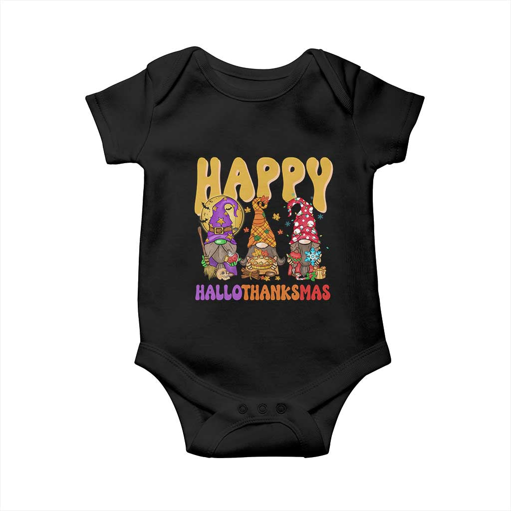 Happy HalloThanksMas Gnomes Baby Onesie Halloween Thanksgiving Christmas TS02 Black Print Your Wear