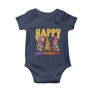 Happy HalloThanksMas Gnomes Baby Onesie Halloween Thanksgiving Christmas TS02 Navy Print Your Wear