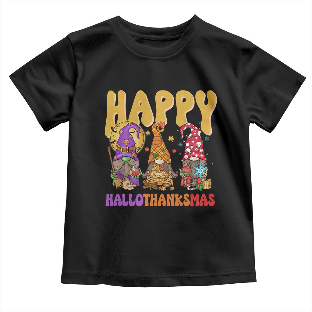 Happy HalloThanksMas Gnomes Baby Shirt Halloween Thanksgiving Christmas TS02 Black Print Your Wear