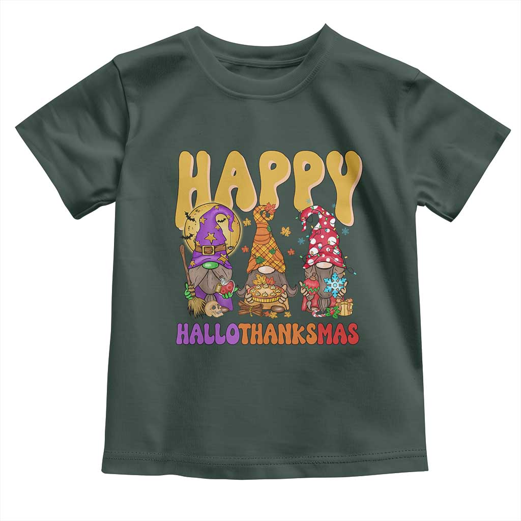 Happy HalloThanksMas Gnomes Baby Shirt Halloween Thanksgiving Christmas TS02 Dark Forest Green Print Your Wear