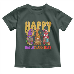 Happy HalloThanksMas Gnomes Baby Shirt Halloween Thanksgiving Christmas TS02 Dark Forest Green Print Your Wear