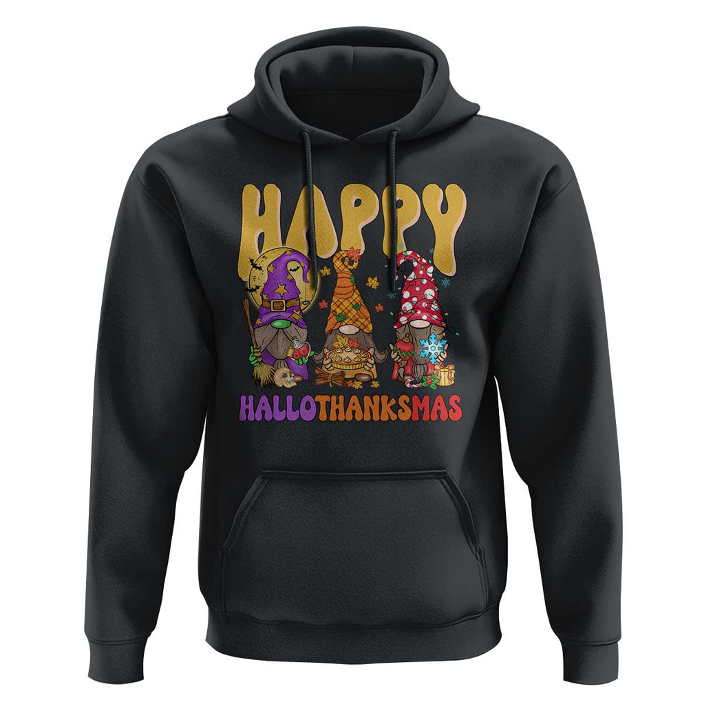 Happy HalloThanksMas Gnomes Hoodie Halloween Thanksgiving Christmas TS02 Black Print Your Wear
