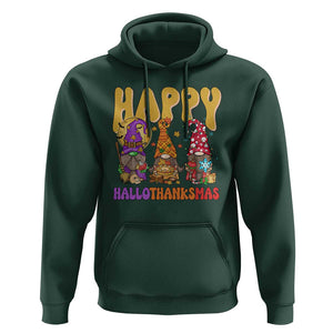 Happy HalloThanksMas Gnomes Hoodie Halloween Thanksgiving Christmas TS02 Dark Forest Green Print Your Wear