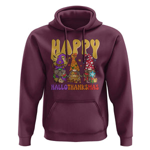 Happy HalloThanksMas Gnomes Hoodie Halloween Thanksgiving Christmas TS02 Maroon Print Your Wear