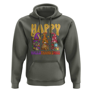 Happy HalloThanksMas Gnomes Hoodie Halloween Thanksgiving Christmas TS02 Military Green Print Your Wear