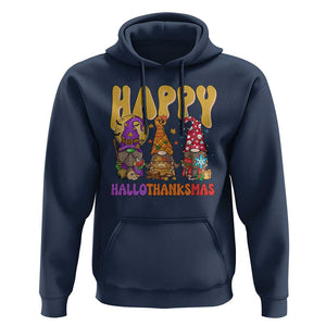 Happy HalloThanksMas Gnomes Hoodie Halloween Thanksgiving Christmas TS02 Navy Print Your Wear