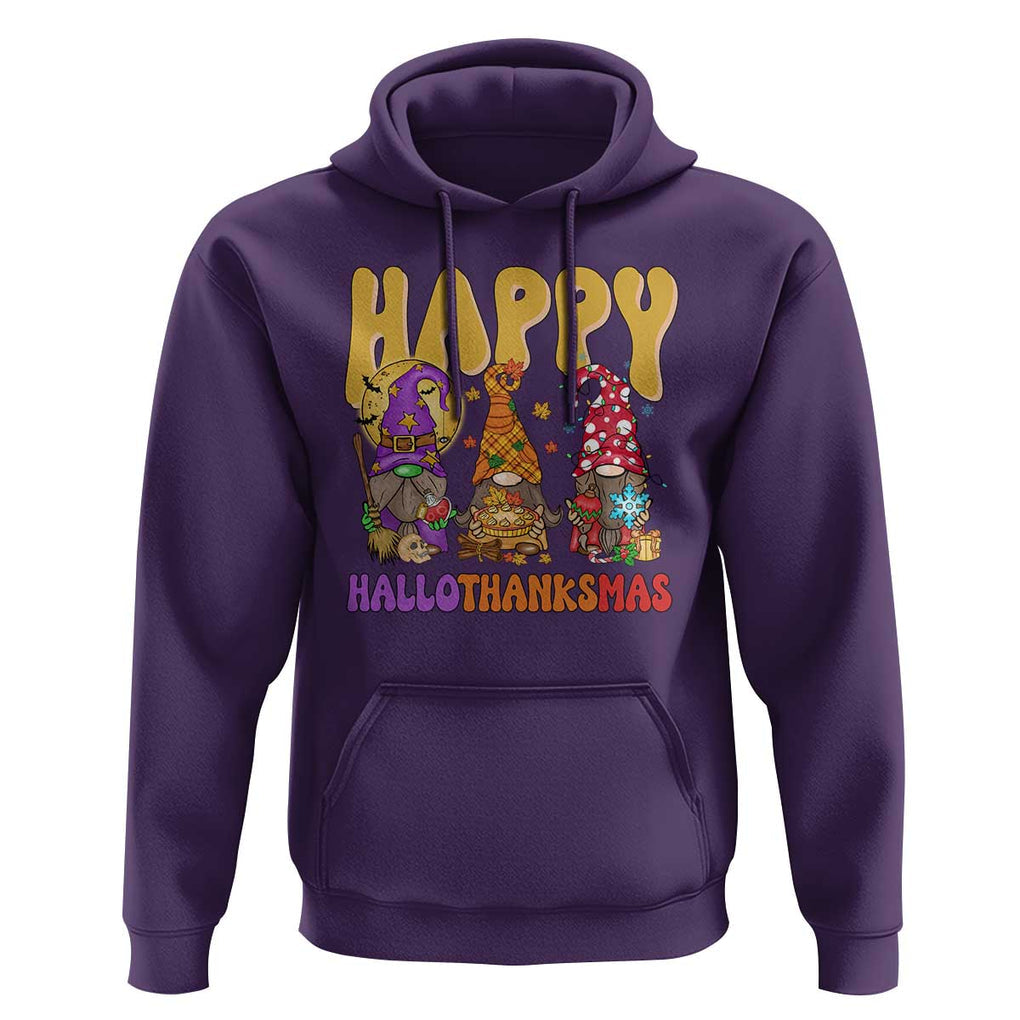 Happy HalloThanksMas Gnomes Hoodie Halloween Thanksgiving Christmas TS02 Purple Print Your Wear