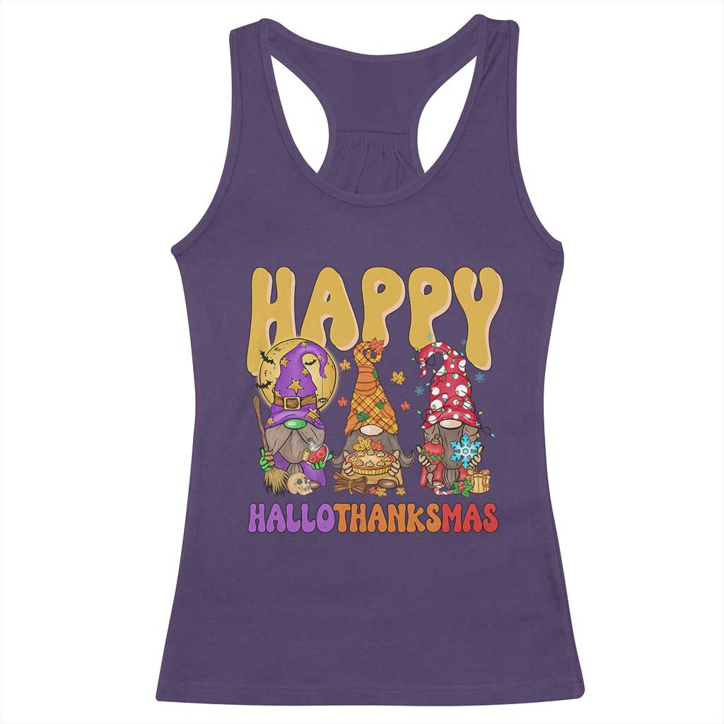 Happy HalloThanksMas Gnomes Racerback Tank Top Halloween Thanksgiving Christmas TS02 Purple Print Your Wear