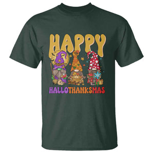 Happy HalloThanksMas Gnomes T Shirt Halloween Thanksgiving Christmas TS02 Dark Forest Green Print Your Wear