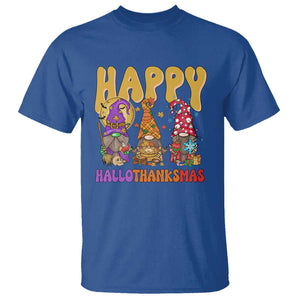 Happy HalloThanksMas Gnomes T Shirt Halloween Thanksgiving Christmas TS02 Royal Blue Print Your Wear