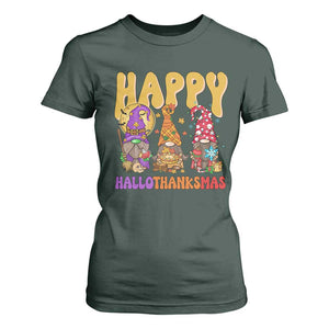 Happy HalloThanksMas Gnomes T Shirt For Women Halloween Thanksgiving Christmas TS02 Dark Forest Green Print Your Wear