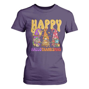 Happy HalloThanksMas Gnomes T Shirt For Women Halloween Thanksgiving Christmas TS02 Purple Print Your Wear