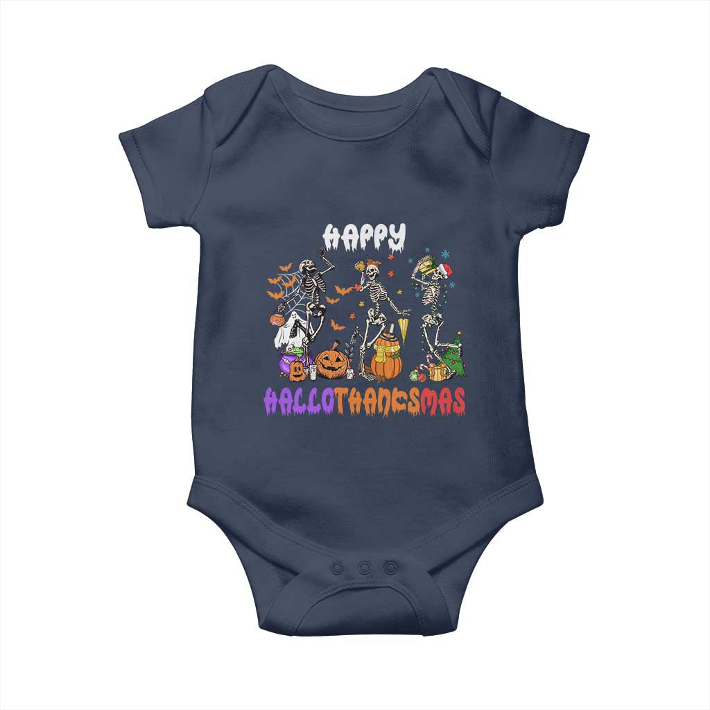 Happy HalloThanksMas Skeleton Baby Onesie Halloween Thanksgiving Christmas TS02 Navy Print Your Wear