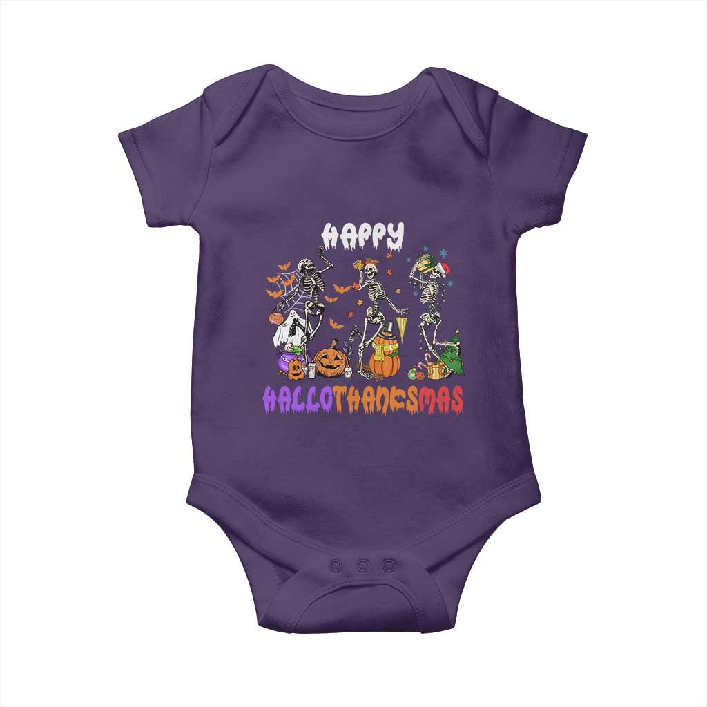 Happy HalloThanksMas Skeleton Baby Onesie Halloween Thanksgiving Christmas TS02 Purple Print Your Wear