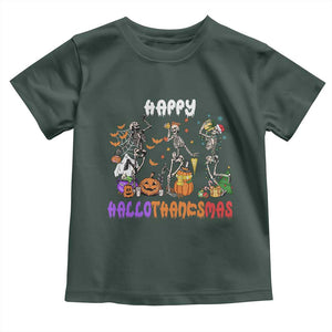 Happy HalloThanksMas Skeleton Baby Shirt Halloween Thanksgiving Christmas TS02 Dark Forest Green Print Your Wear