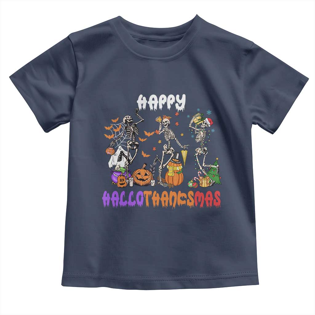Happy HalloThanksMas Skeleton Baby Shirt Halloween Thanksgiving Christmas TS02 Navy Print Your Wear