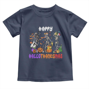 Happy HalloThanksMas Skeleton Baby Shirt Halloween Thanksgiving Christmas TS02 Navy Print Your Wear
