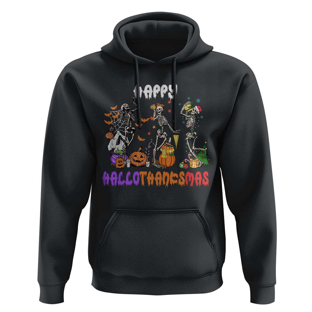 HalloThanksMas Skeleton Hoodie Halloween Thanksgiving Christmas TS02 Black Print Your Wear