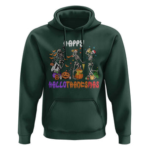 HalloThanksMas Skeleton Hoodie Halloween Thanksgiving Christmas TS02 Dark Forest Green Print Your Wear
