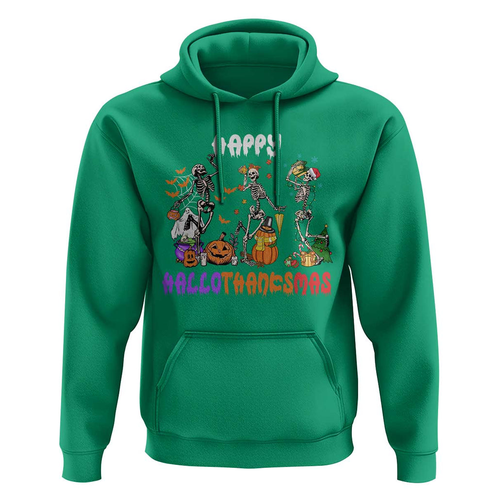 HalloThanksMas Skeleton Hoodie Halloween Thanksgiving Christmas TS02 Irish Green Print Your Wear