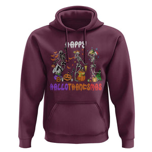 HalloThanksMas Skeleton Hoodie Halloween Thanksgiving Christmas TS02 Maroon Print Your Wear