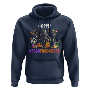 HalloThanksMas Skeleton Hoodie Halloween Thanksgiving Christmas TS02 Navy Print Your Wear