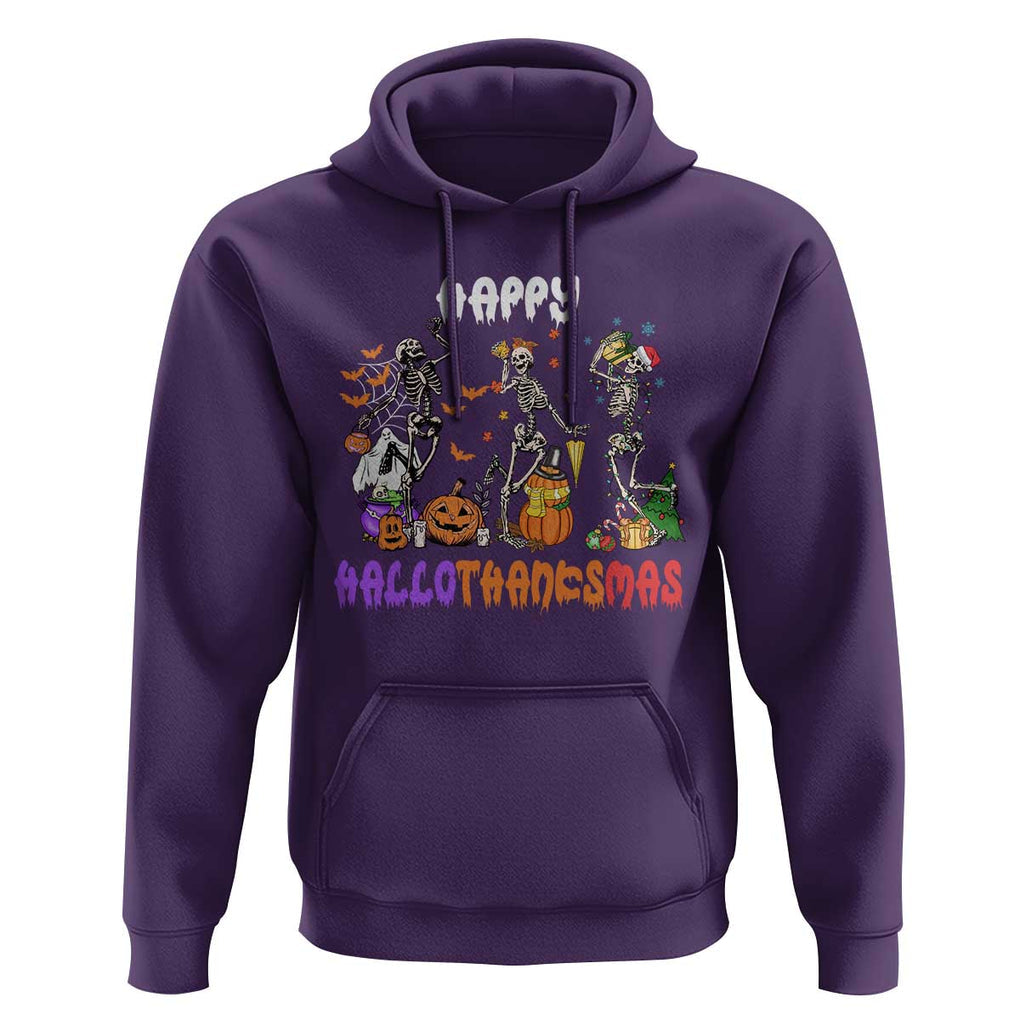 HalloThanksMas Skeleton Hoodie Halloween Thanksgiving Christmas TS02 Purple Print Your Wear