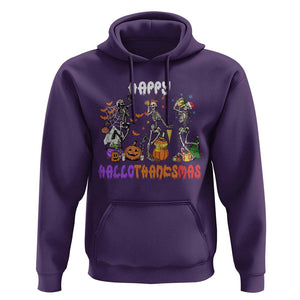 HalloThanksMas Skeleton Hoodie Halloween Thanksgiving Christmas TS02 Purple Print Your Wear