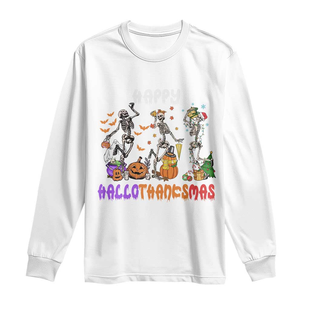 Happy HalloThanksMas Skeleton Long Sleeve Shirt Halloween Thanksgiving Christmas TS02 White Print Your Wear