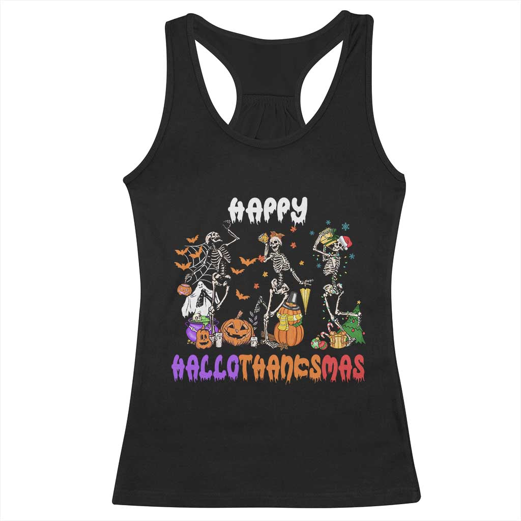 Happy HalloThanksMas Skeleton Racerback Tank Top Halloween Thanksgiving Christmas TS02 Black Print Your Wear
